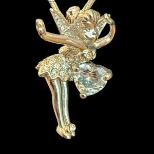 Disney Tinkerbell Fairy Wings Cubic Zirconia Crystal Pendant Heart Accent